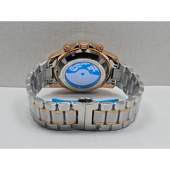 Glenaw Automatic Open Heart Two Tone Stainless Steel 45mm 3ATM Watch Day Date WR - Picture 8 of 11